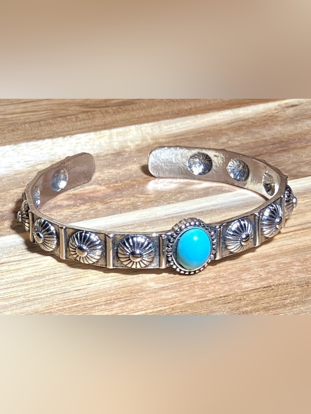 Silver Cuff Bracelet with Turquoise Cabochon